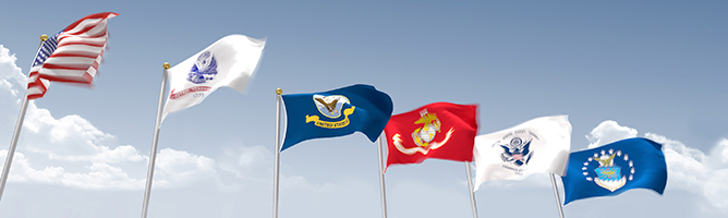 Flags representing the branches of the US military